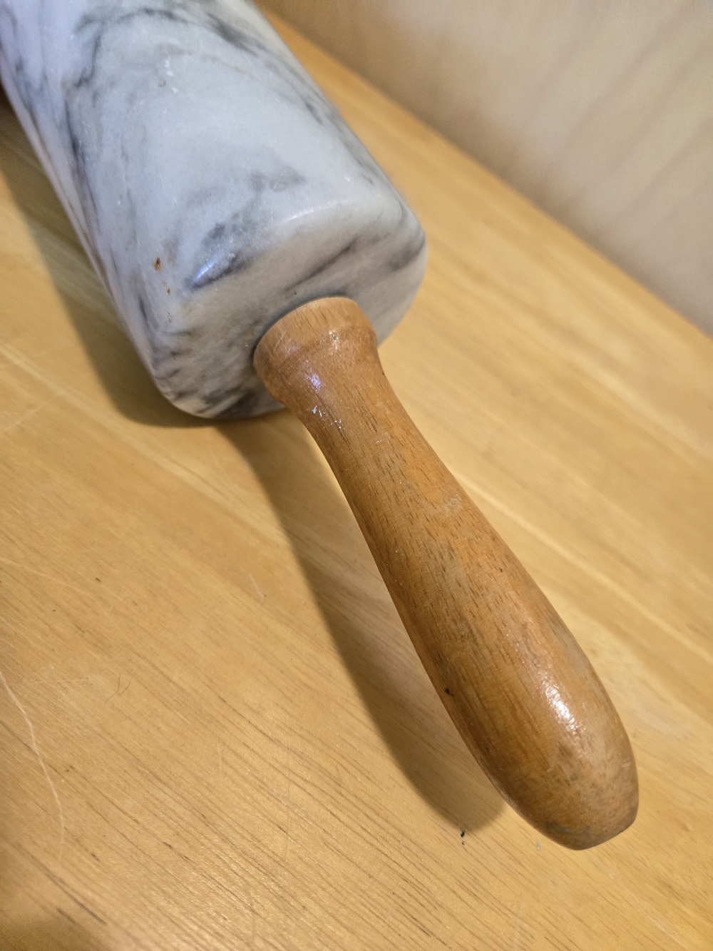 Marble Rolling Pin with Wooden Handle - White & Light Gray